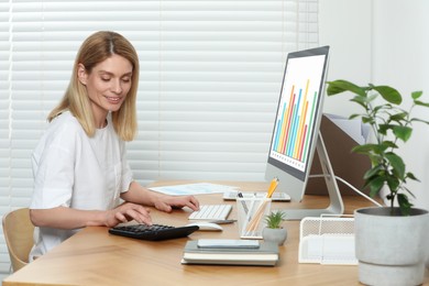 Professional accountant working at wooden desk in office