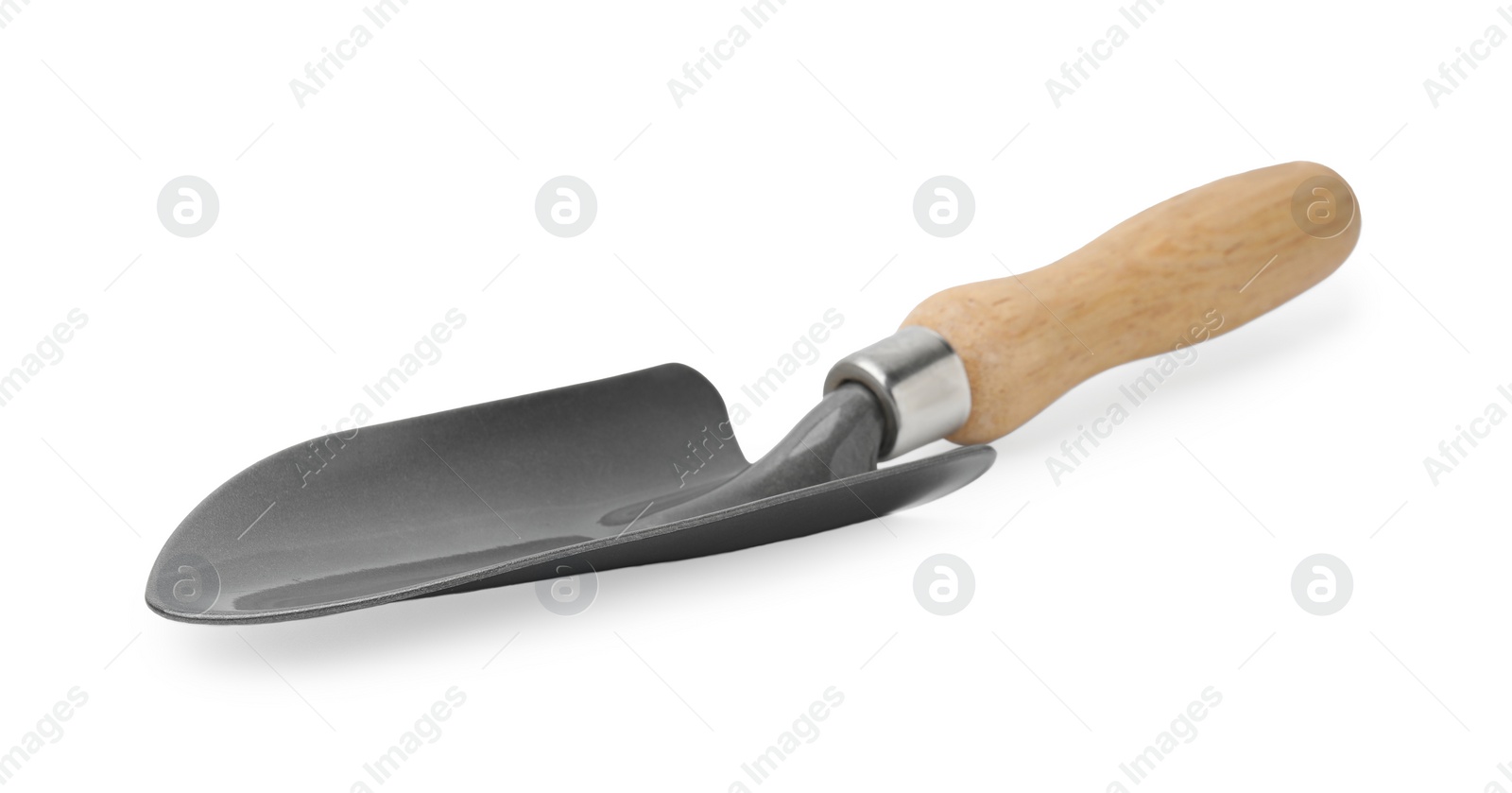 Photo of One trowel isolated on white. Gardening tool