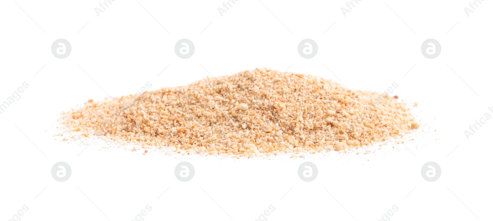 Photo of Pile of fresh bread crumbs isolated on white