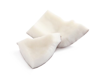 Photo of Pieces of ripe coconut on white background