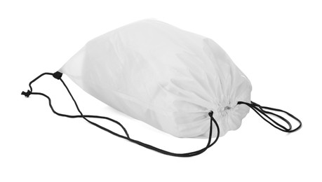 Photo of One beautiful drawstring bag isolated on white
