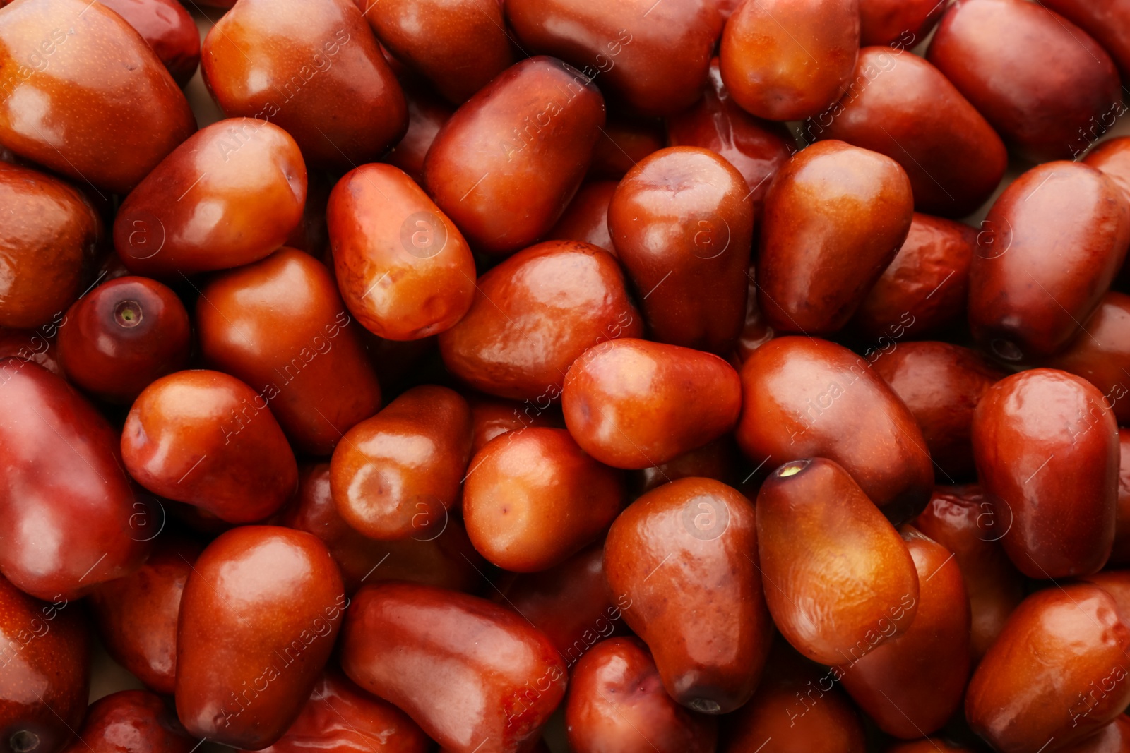 Photo of Fresh ripe oil palm fruits as background, top view