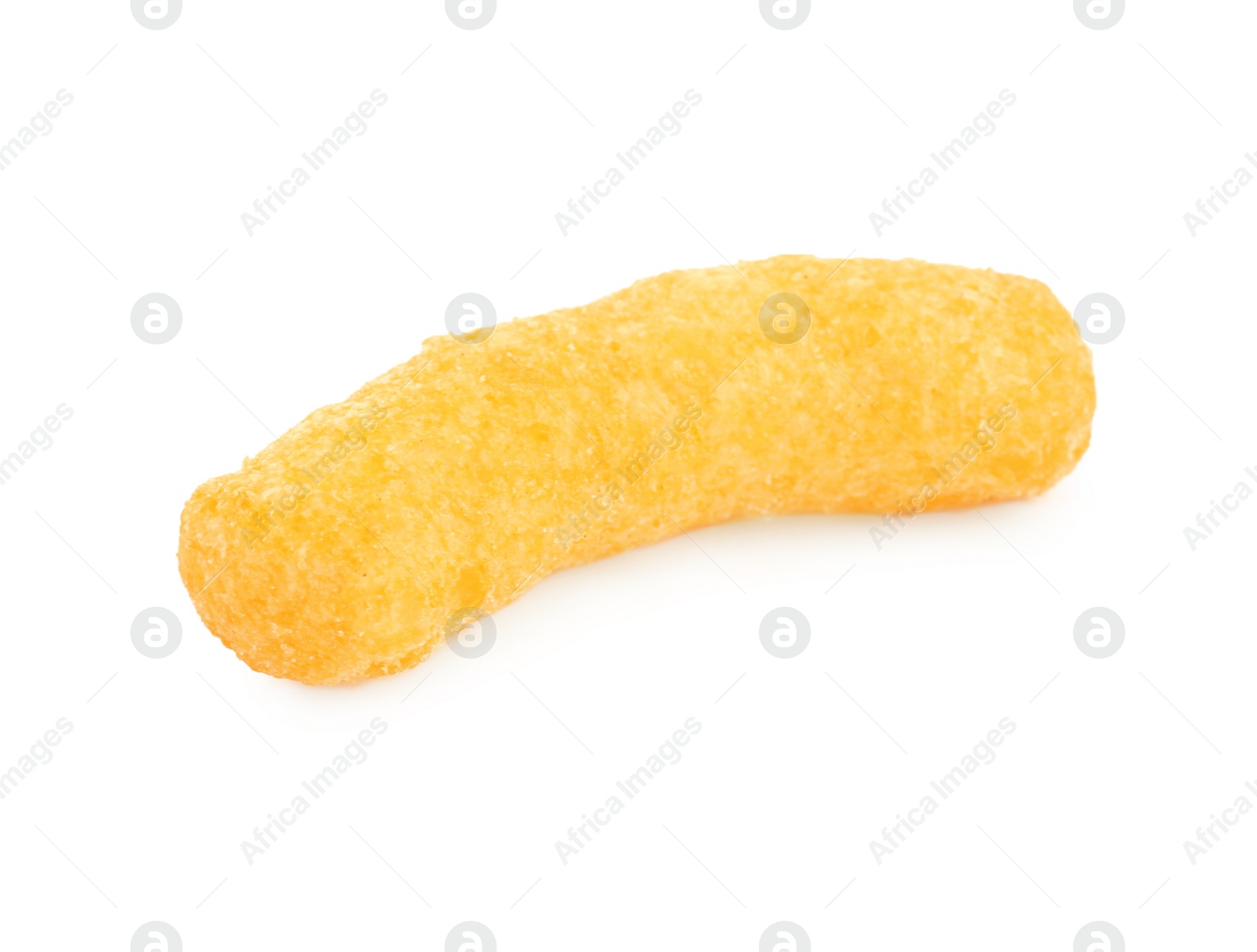 Photo of One tasty cheesy corn puff isolated on white