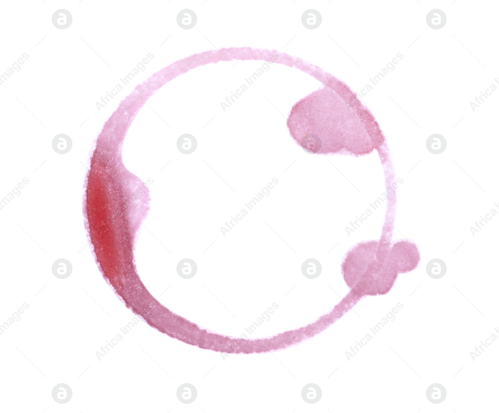 Photo of Red wine ring on white background, top view