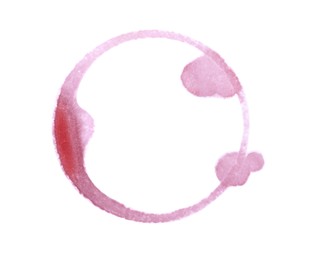 Photo of Red wine ring on white background, top view