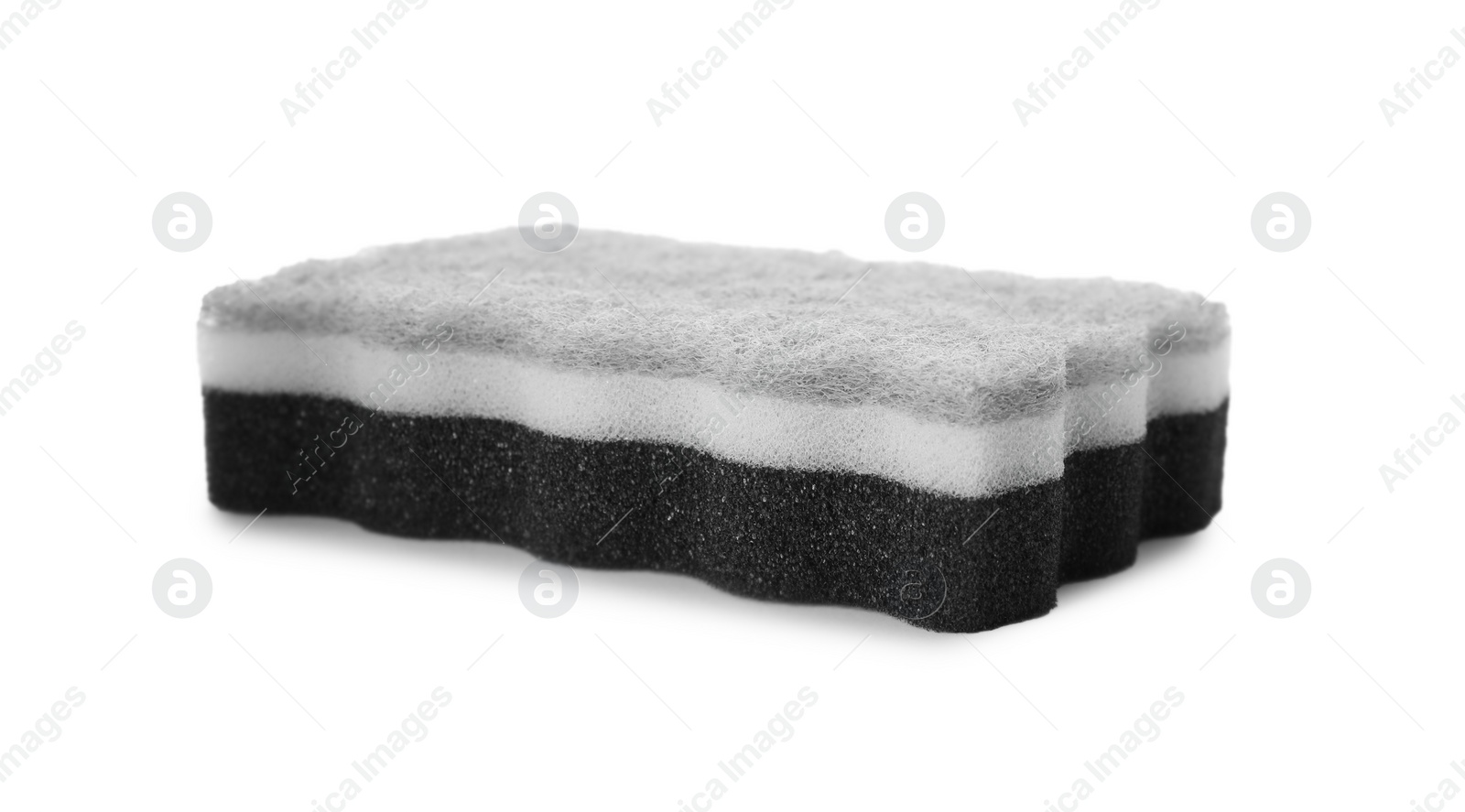 Photo of Layered cleaning sponge with abrasive scourer isolated on white