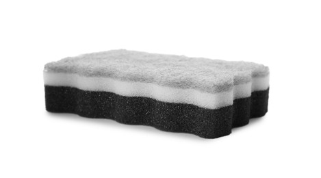 Photo of Layered cleaning sponge with abrasive scourer isolated on white