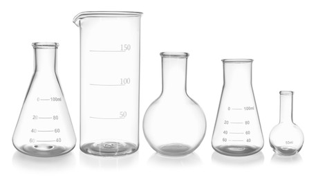 Image of Set of different laboratory glassware isolated on white