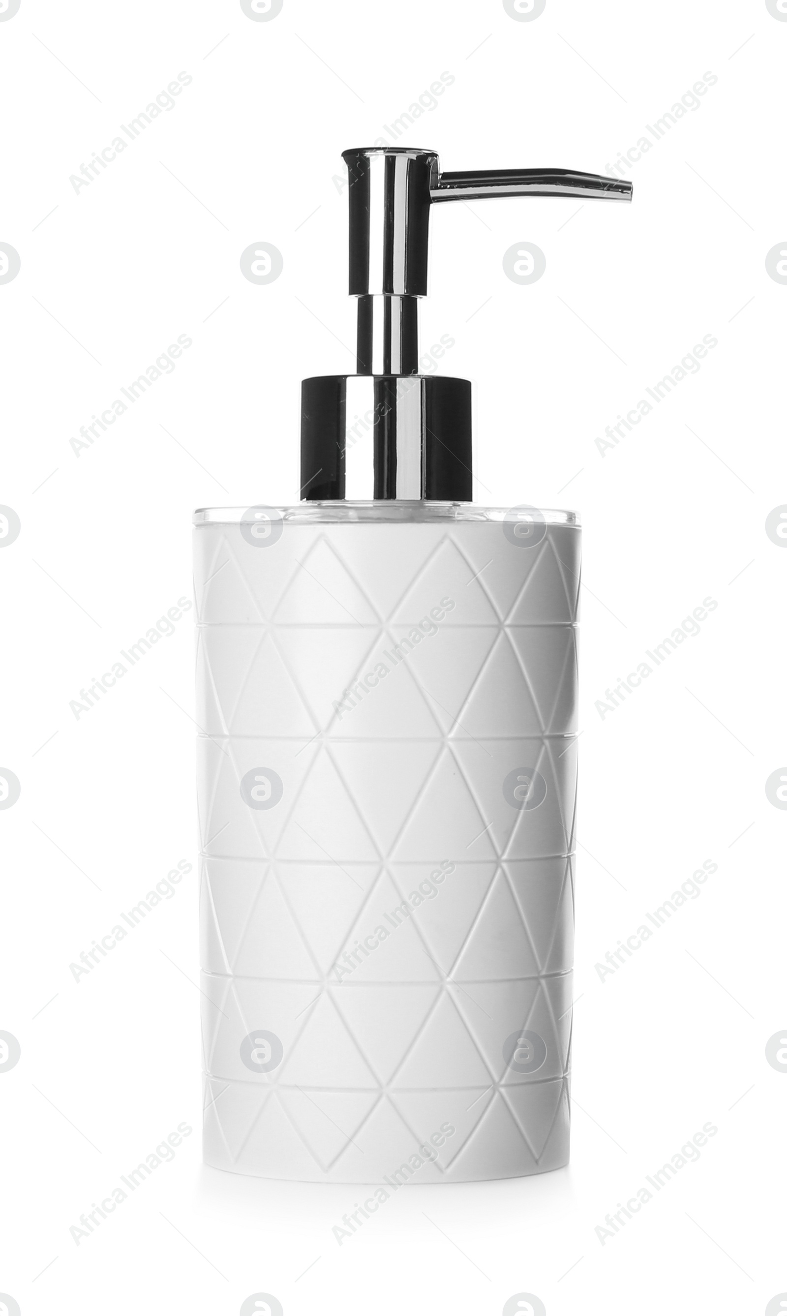 Photo of Stylish soap dispenser with pattern isolated on white