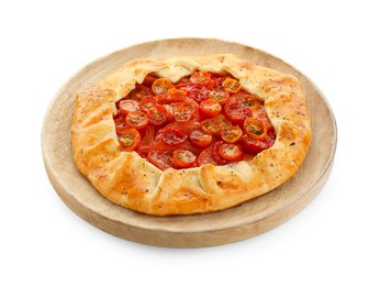 Tasty tomato galette (Caprese galette) isolated on white