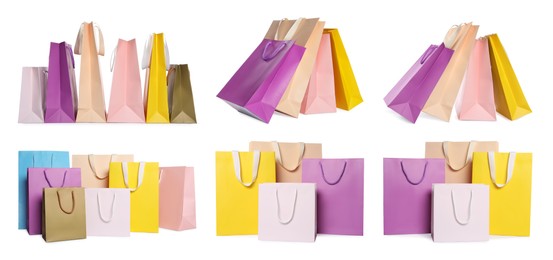 Image of Colorful shopping bags isolated on white, set