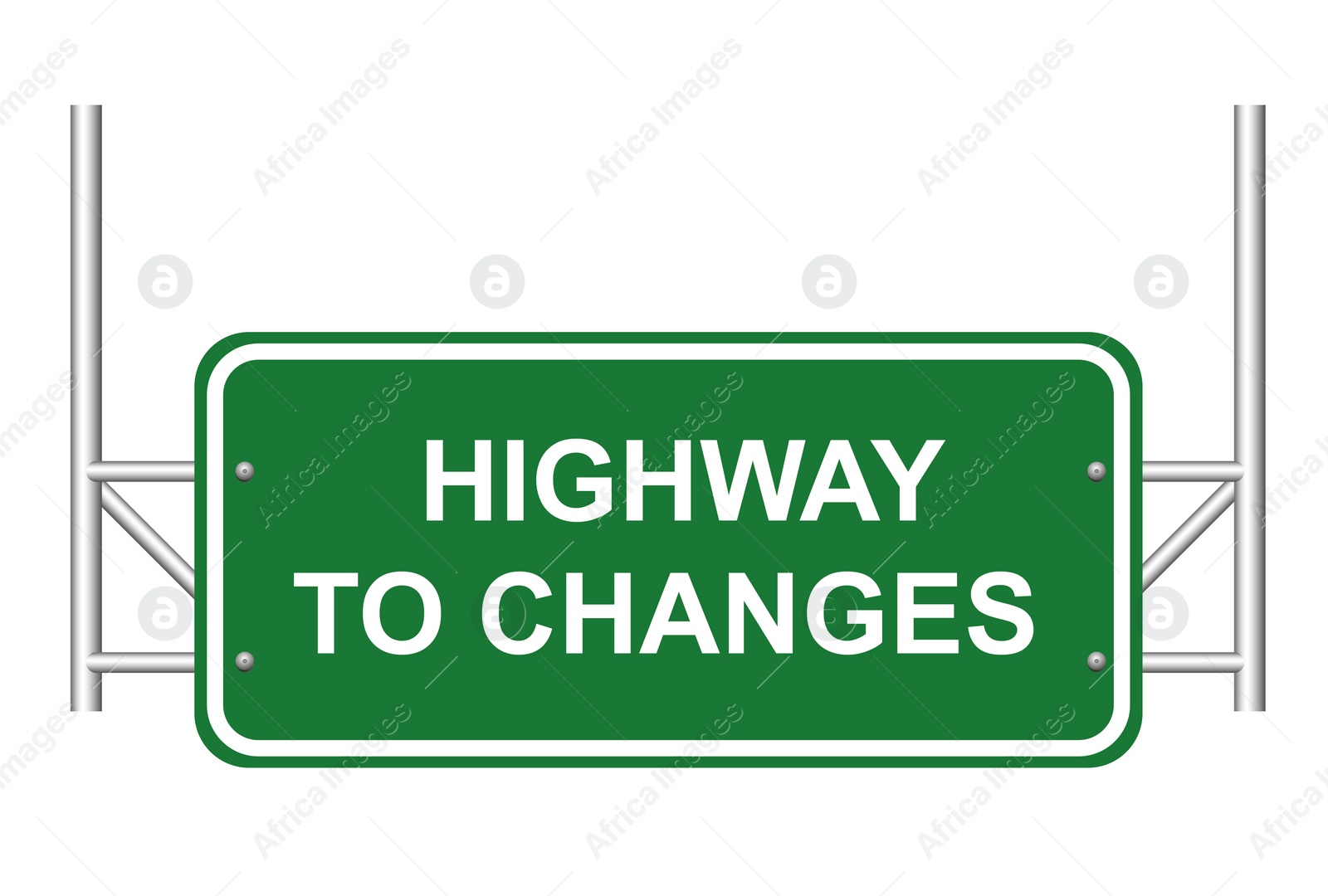 Illustration of Green road sign with words Highway To Changes on white background