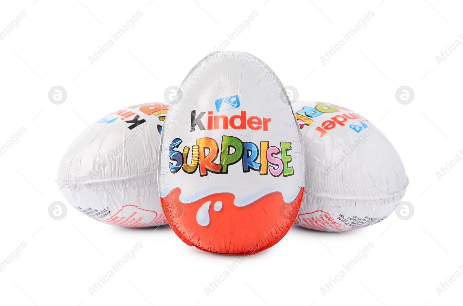 Photo of Slynchev Bryag, Bulgaria - May 23, 2023: Kinder Surprise Eggs on white background