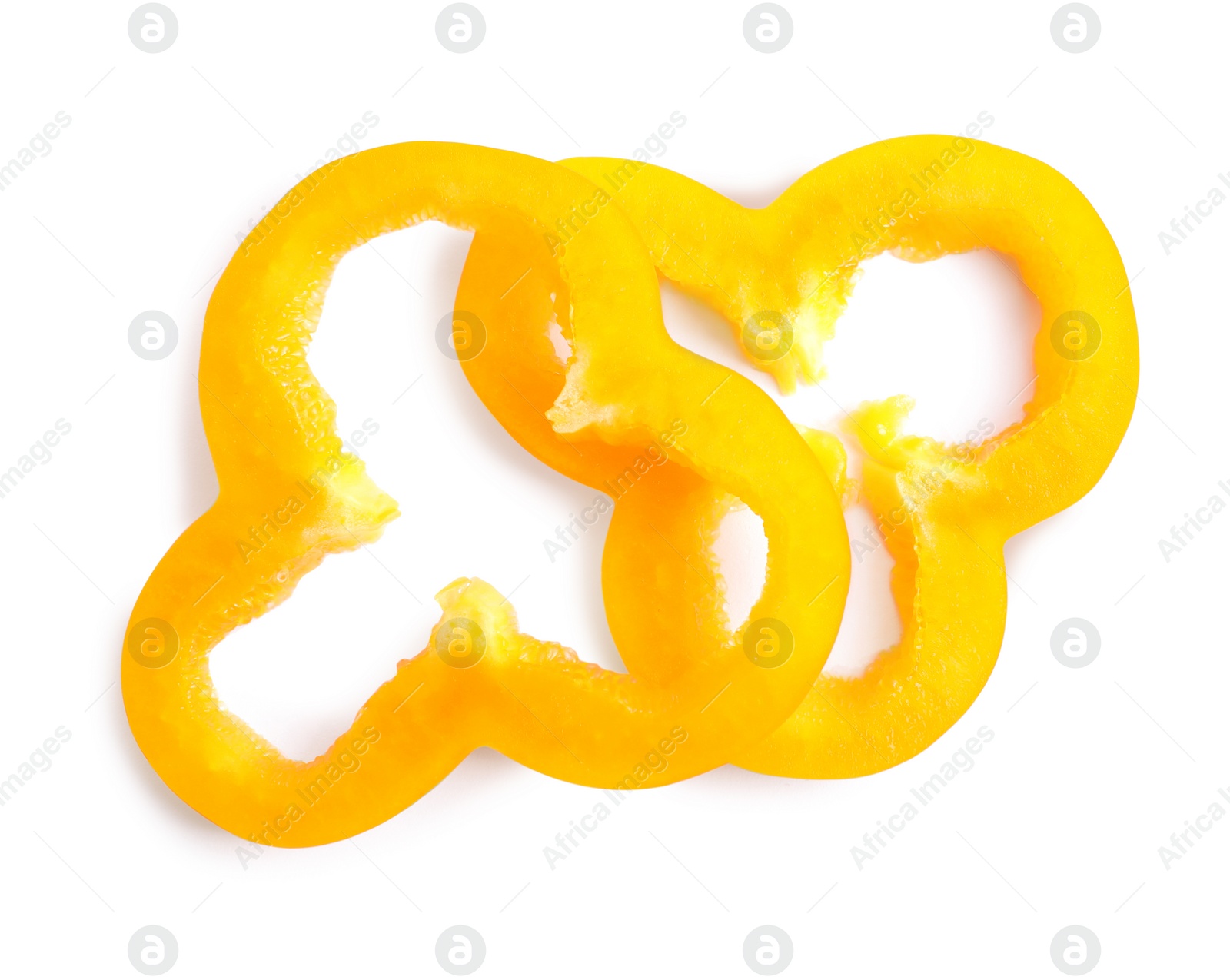 Photo of Slices of orange bell pepper isolated on white