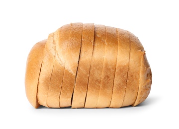 Photo of Sliced loaf of wheat bread isolated on white