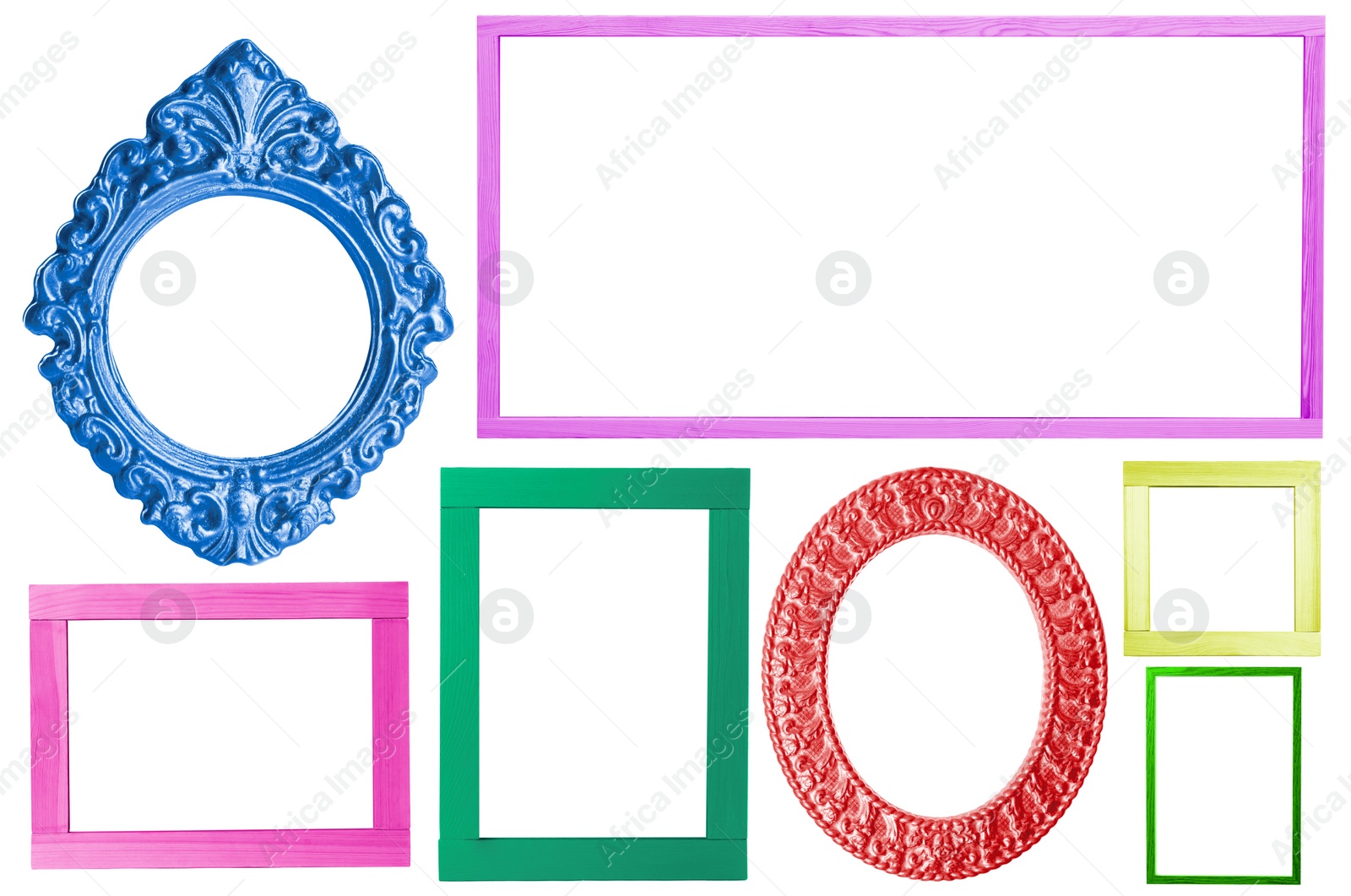 Image of Collage with bright frames on white background