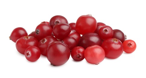 Photo of Pile of fresh ripe cranberries isolated on white
