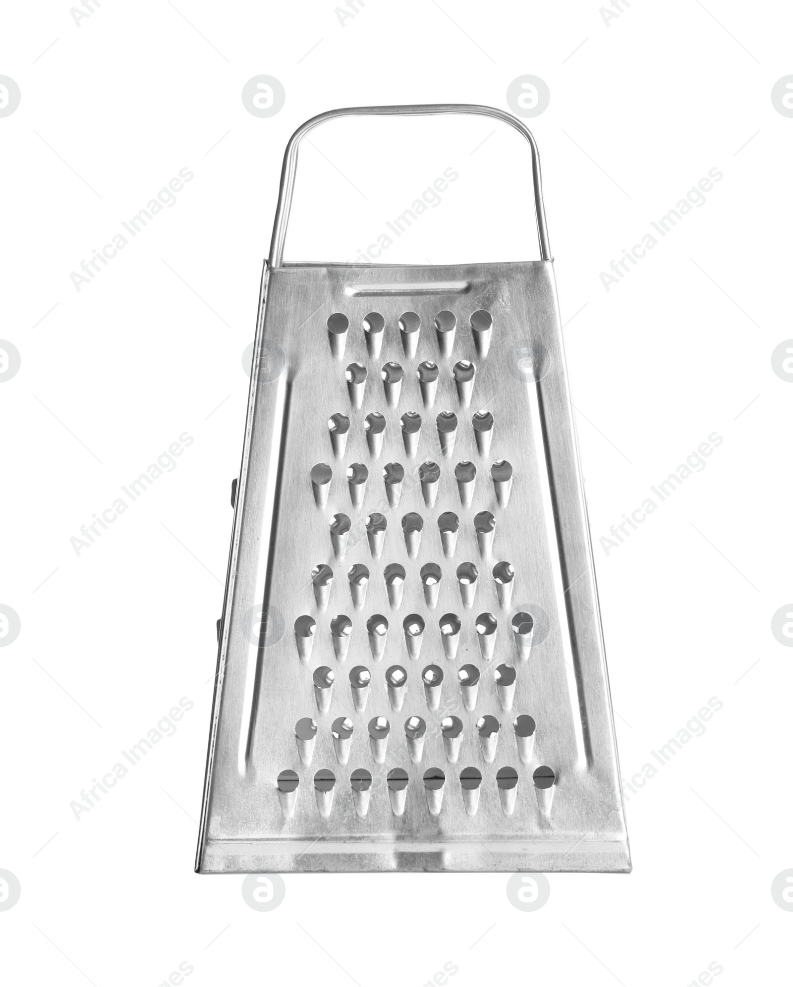 Photo of New clean grater isolated on white. Cooking utensil