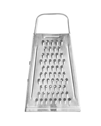 Photo of New clean grater isolated on white. Cooking utensil