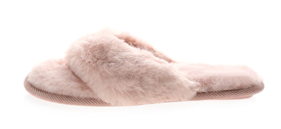 Photo of Single stylish soft slipper on white background