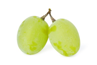 Two ripe green grapes isolated on white