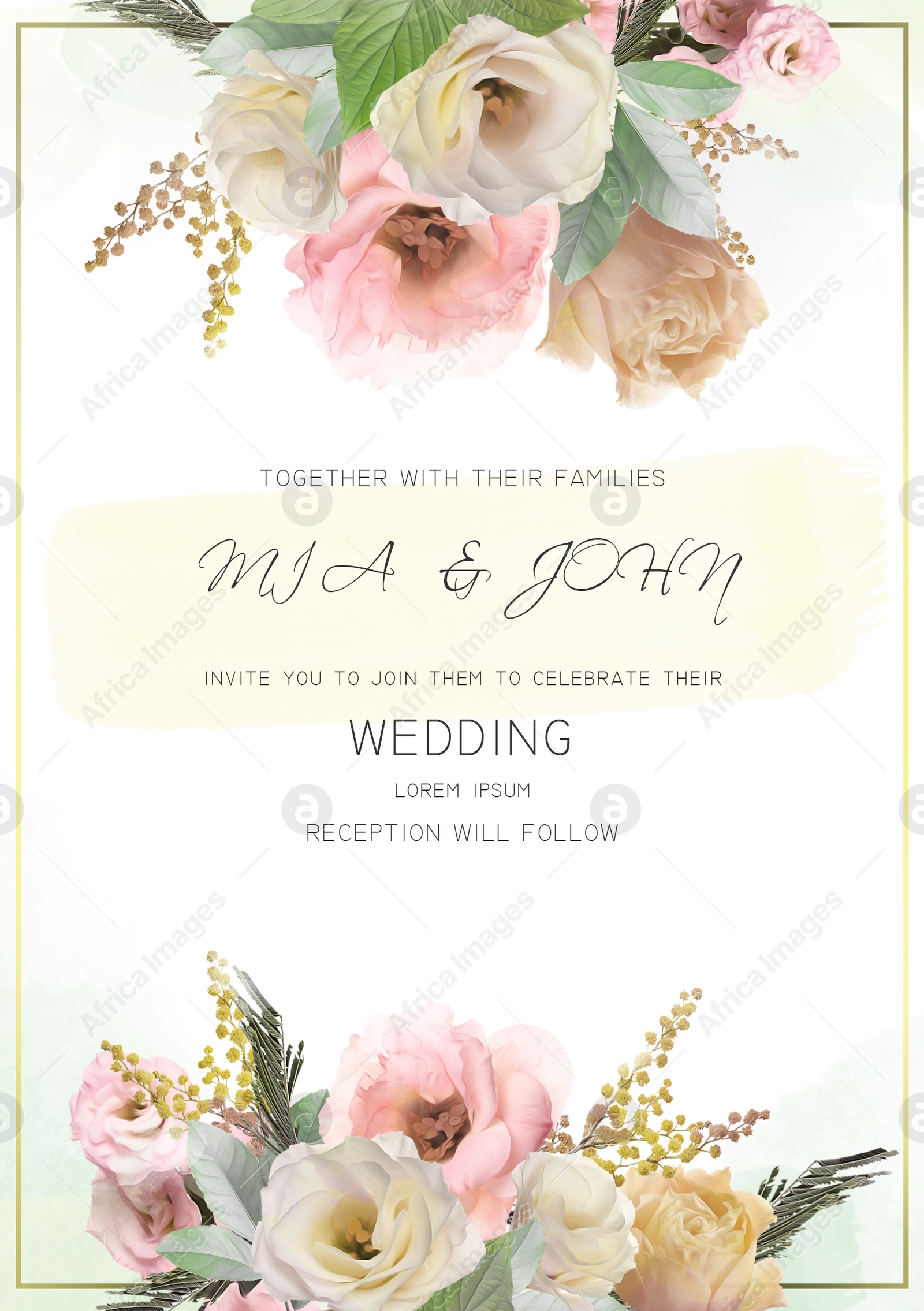 Illustration of Elegant wedding invitation with floral design. Mockup