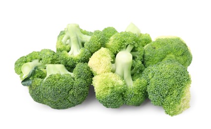 Pile of fresh raw green broccoli isolated on white