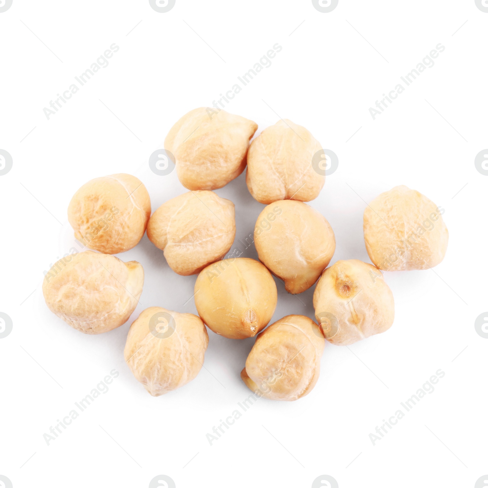 Photo of Pile of chickpeas on white background, top view. Natural food