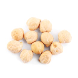 Photo of Pile of chickpeas on white background, top view. Natural food