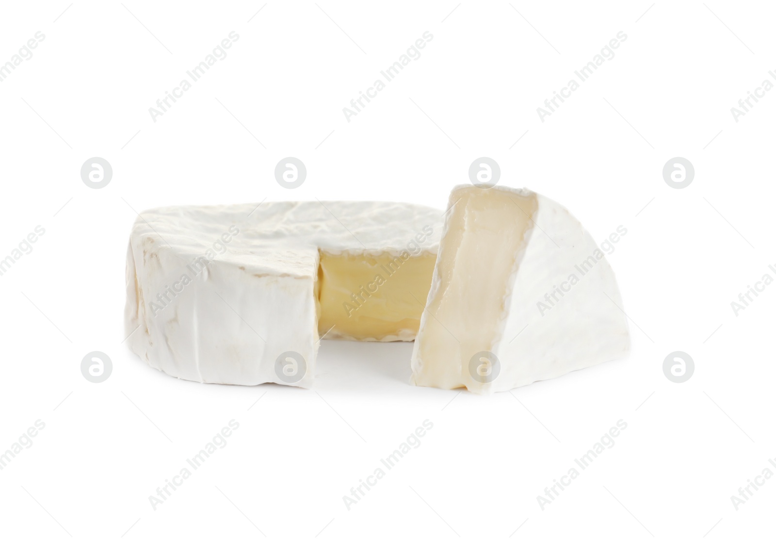 Photo of Tasty cut brie cheese isolated on white