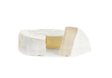 Photo of Tasty cut brie cheese isolated on white