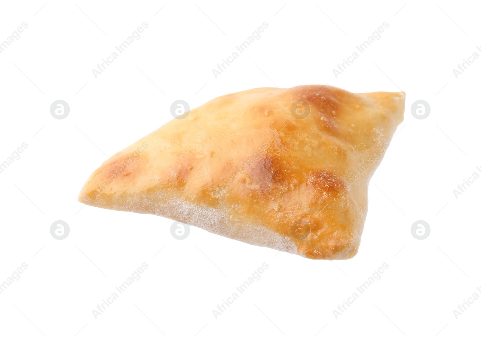 Photo of One delicious samosa isolated on white. Homemade pastry