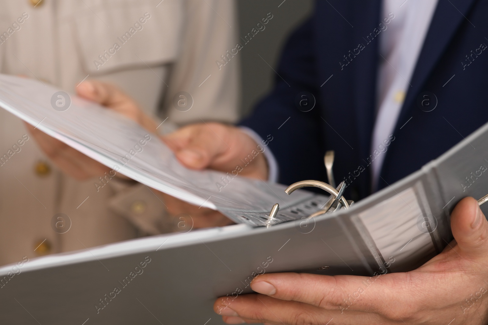 Photo of Businesspeople working with documents in office, closeup