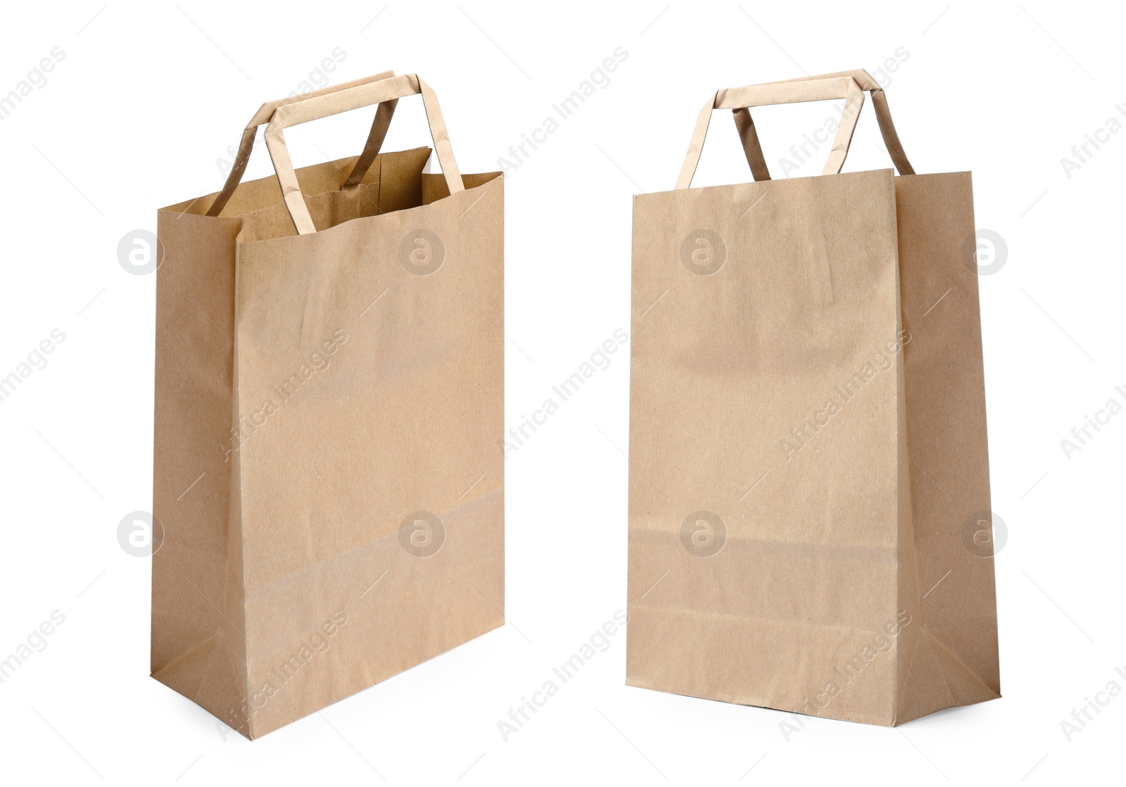 Image of Two paper bags on white background, collage