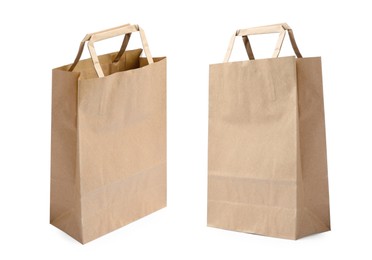 Image of Two paper bags on white background, collage