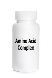 Plastic bottle with Amino Acid Complex on white background