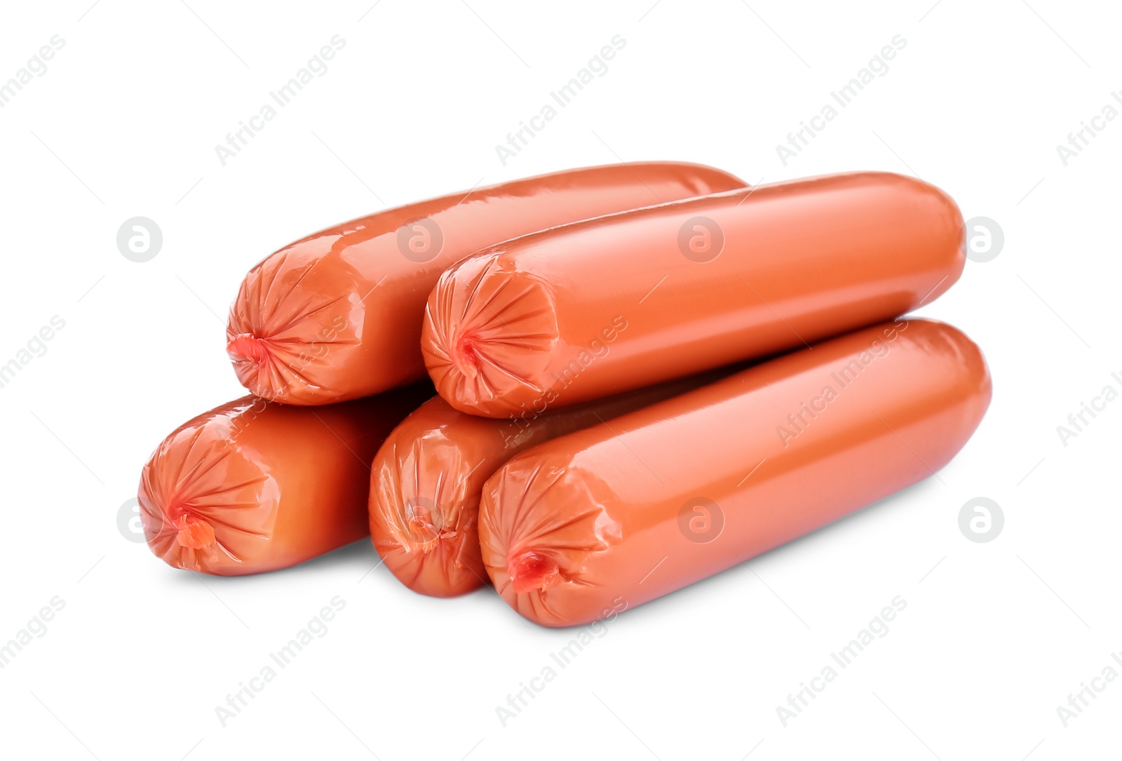 Photo of Fresh raw sausages isolated on white. Meat product