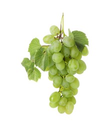 Fresh ripe grapes and leaves isolated on white