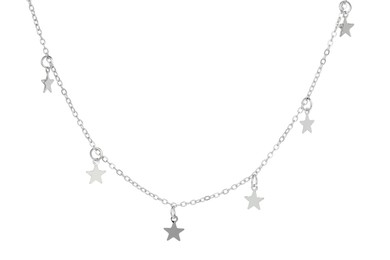 One metal chain with star pendants isolated on white. Luxury jewelry