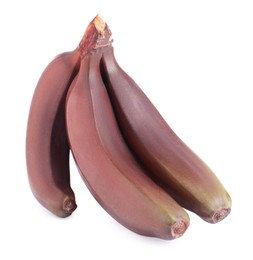 Photo of Delicious red baby bananas on white background