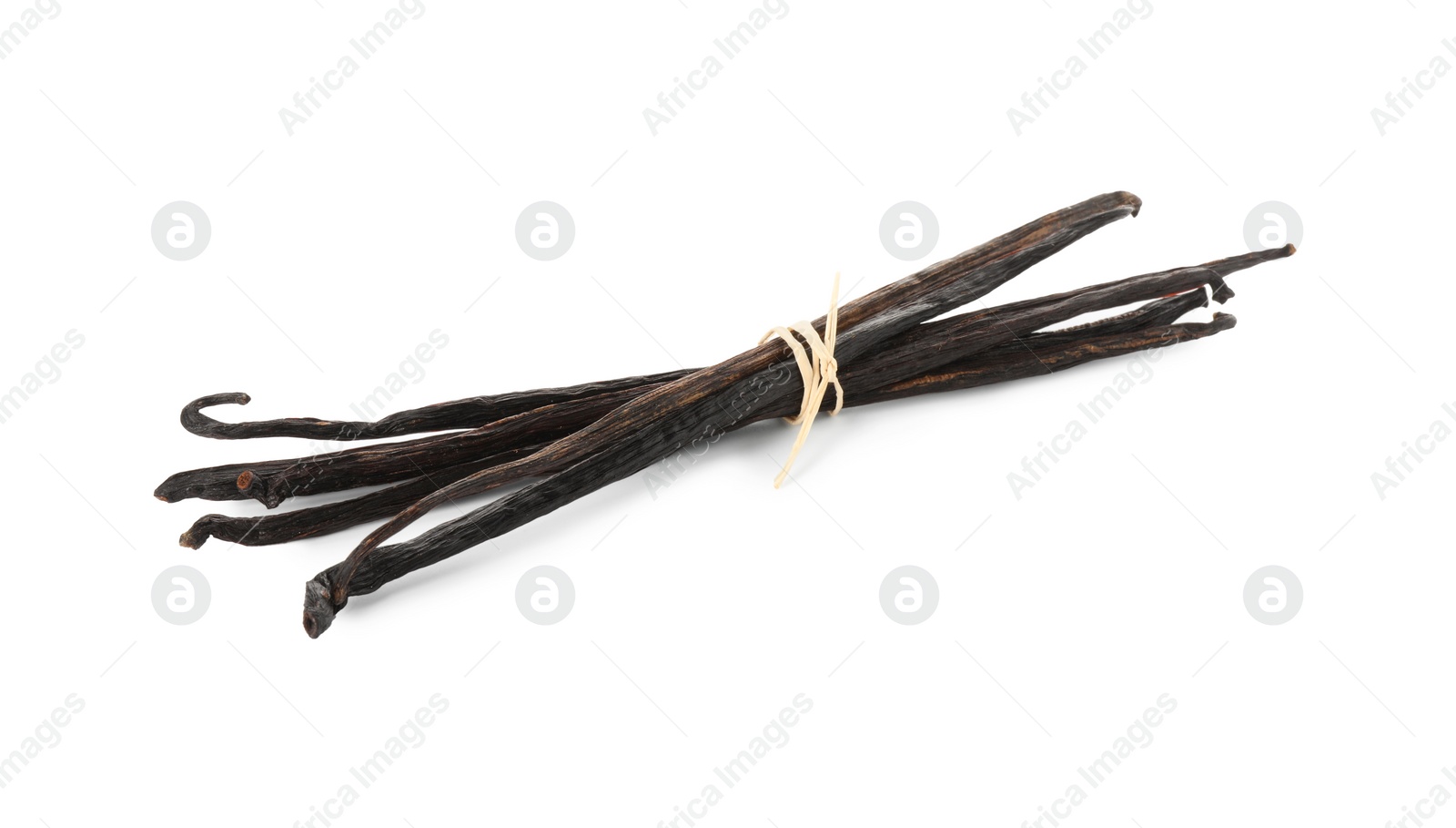 Photo of Many aromatic vanilla pods isolated on white