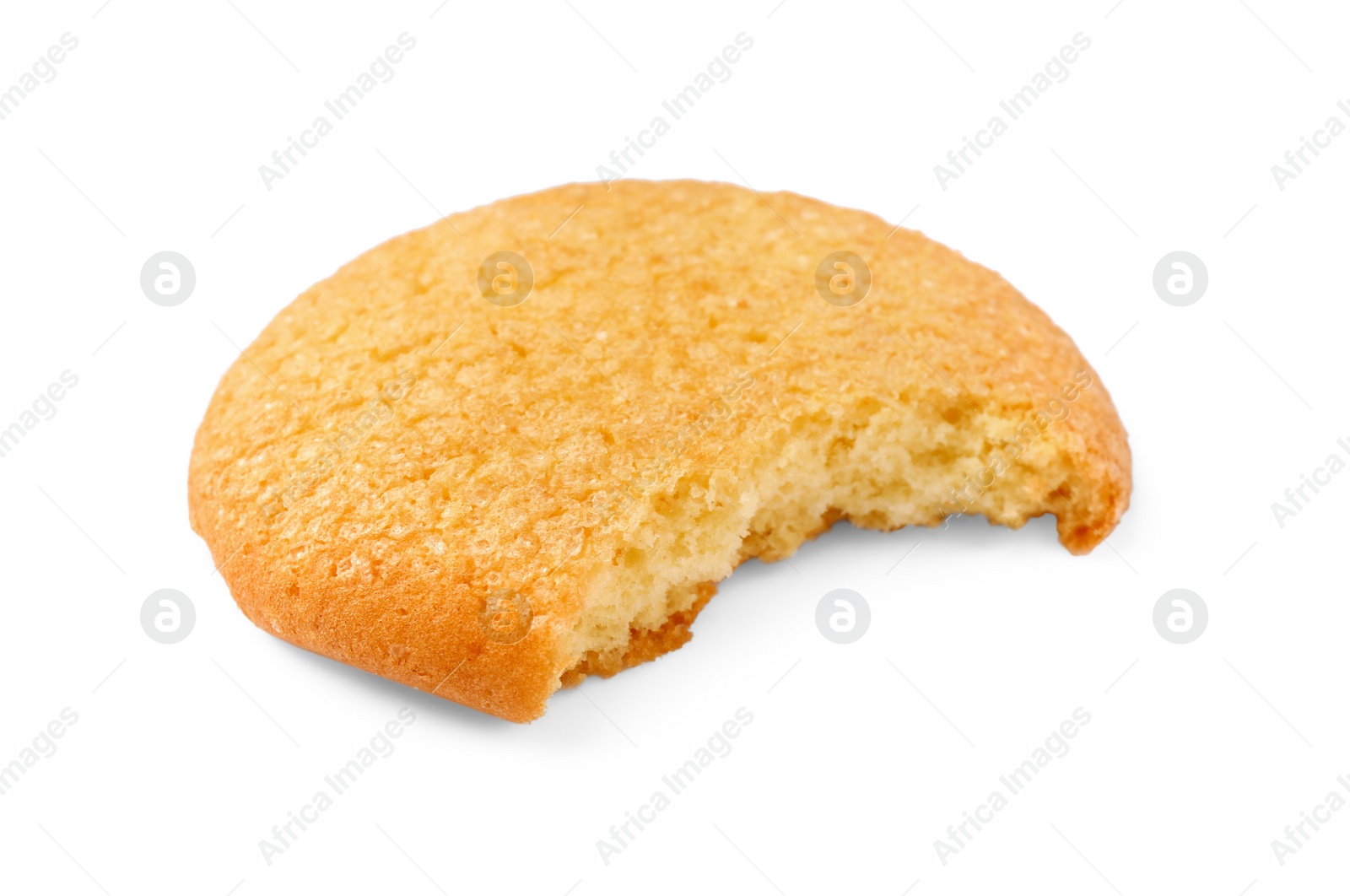 Photo of Bitten tasty Danish butter cookie isolated on white