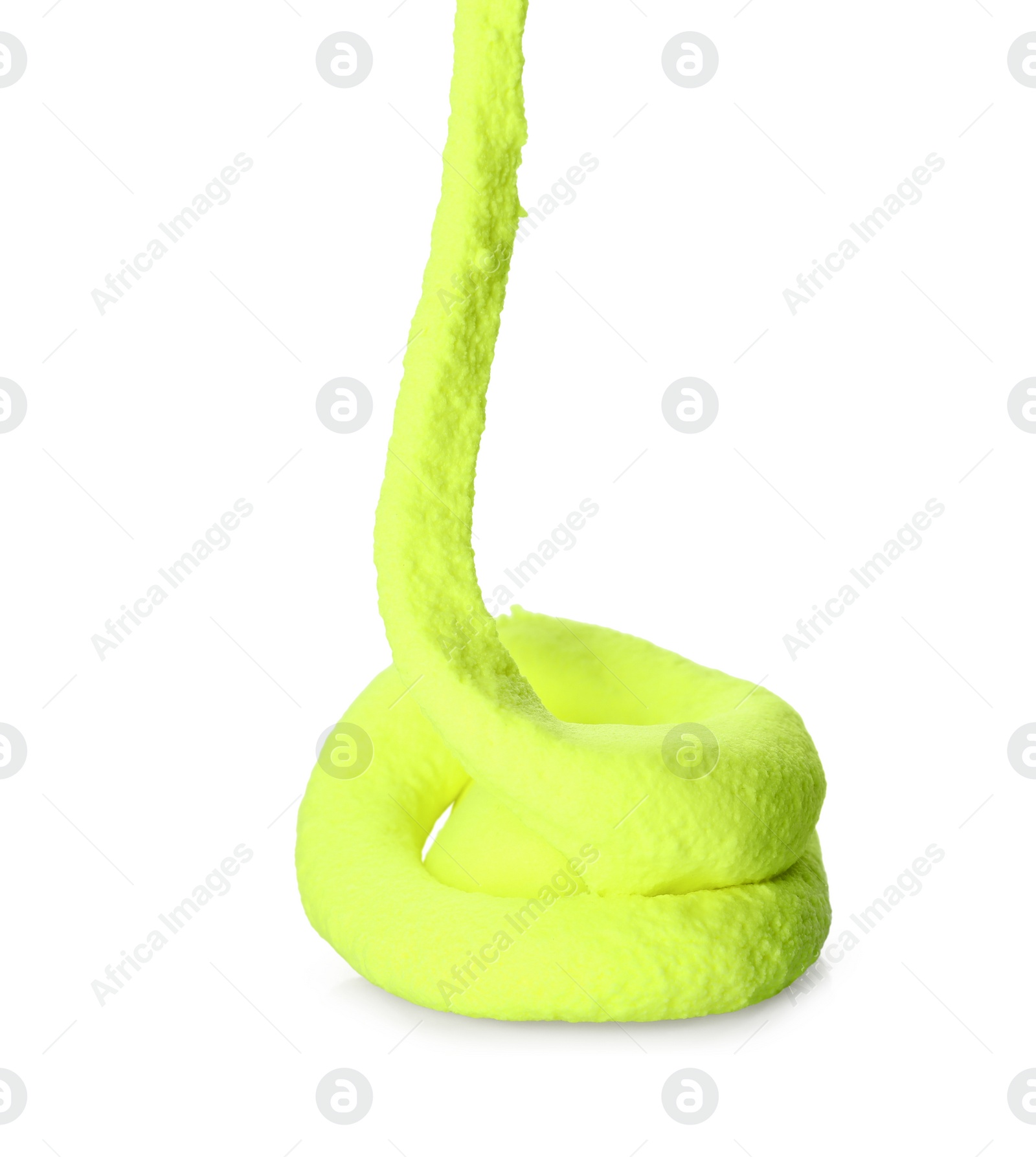 Photo of Flowing yellow slime on white background. Antistress toy