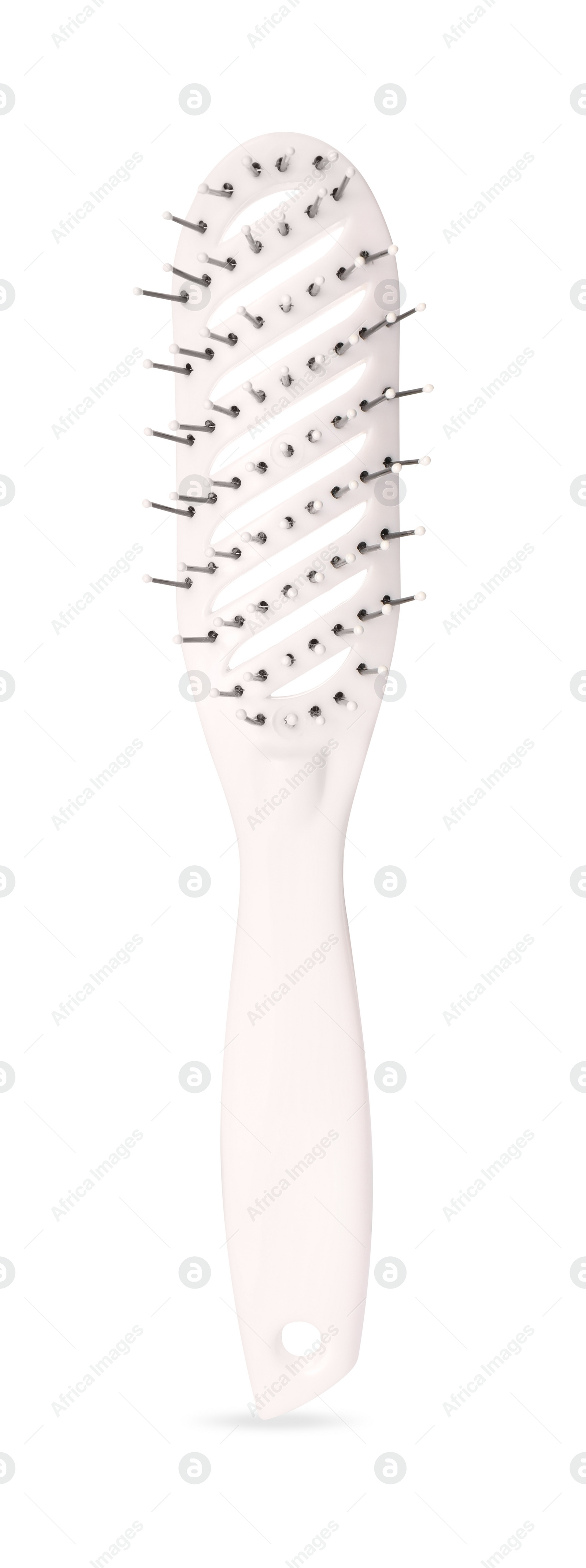 Photo of One new plastic hairbrush isolated on white