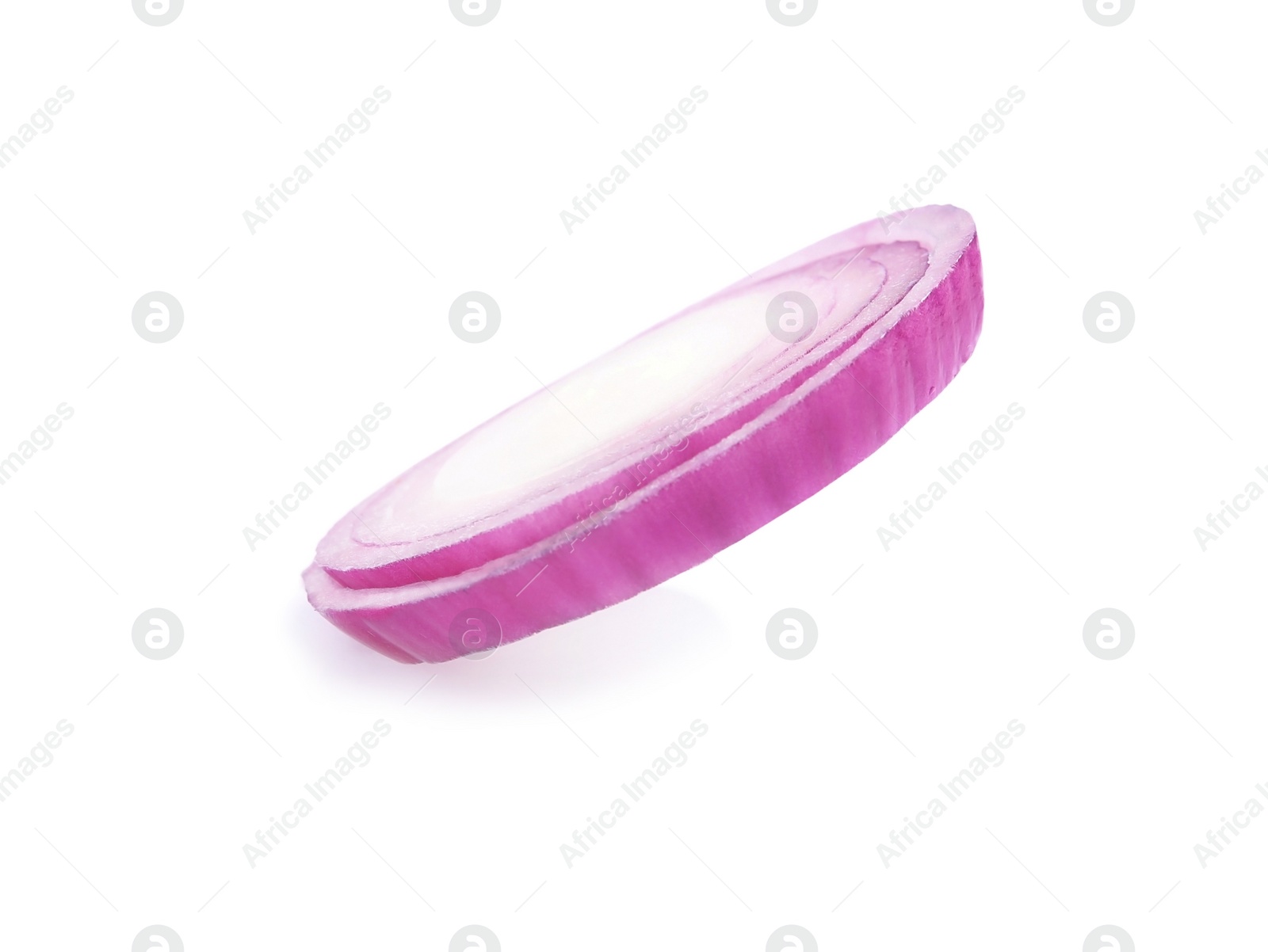 Photo of Fresh slice of red onion on white background