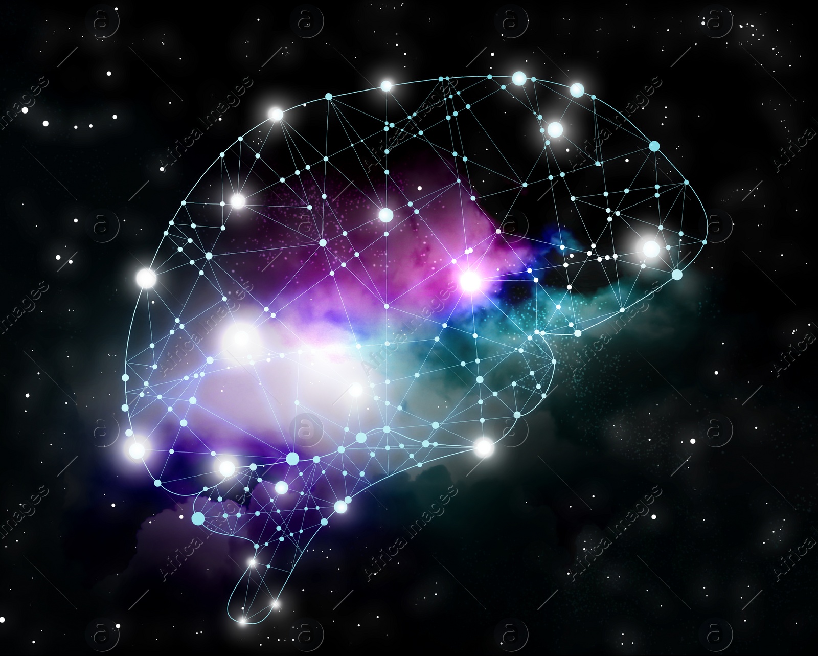 Illustration of  human brain and space on background