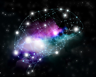 Illustration of  human brain and space on background