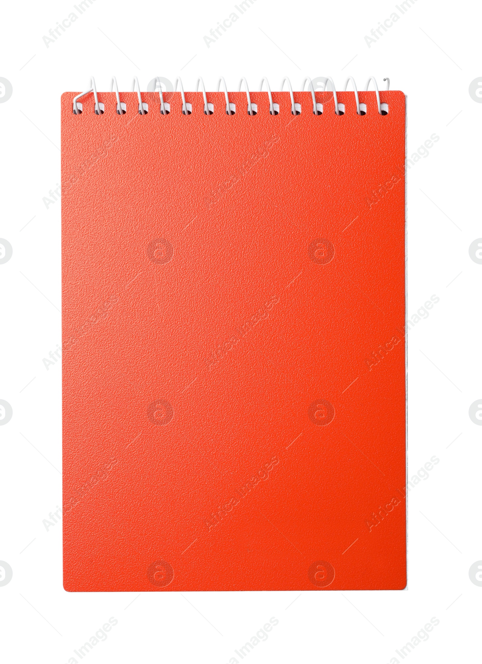 Photo of Stylish red notebook isolated on white, top view