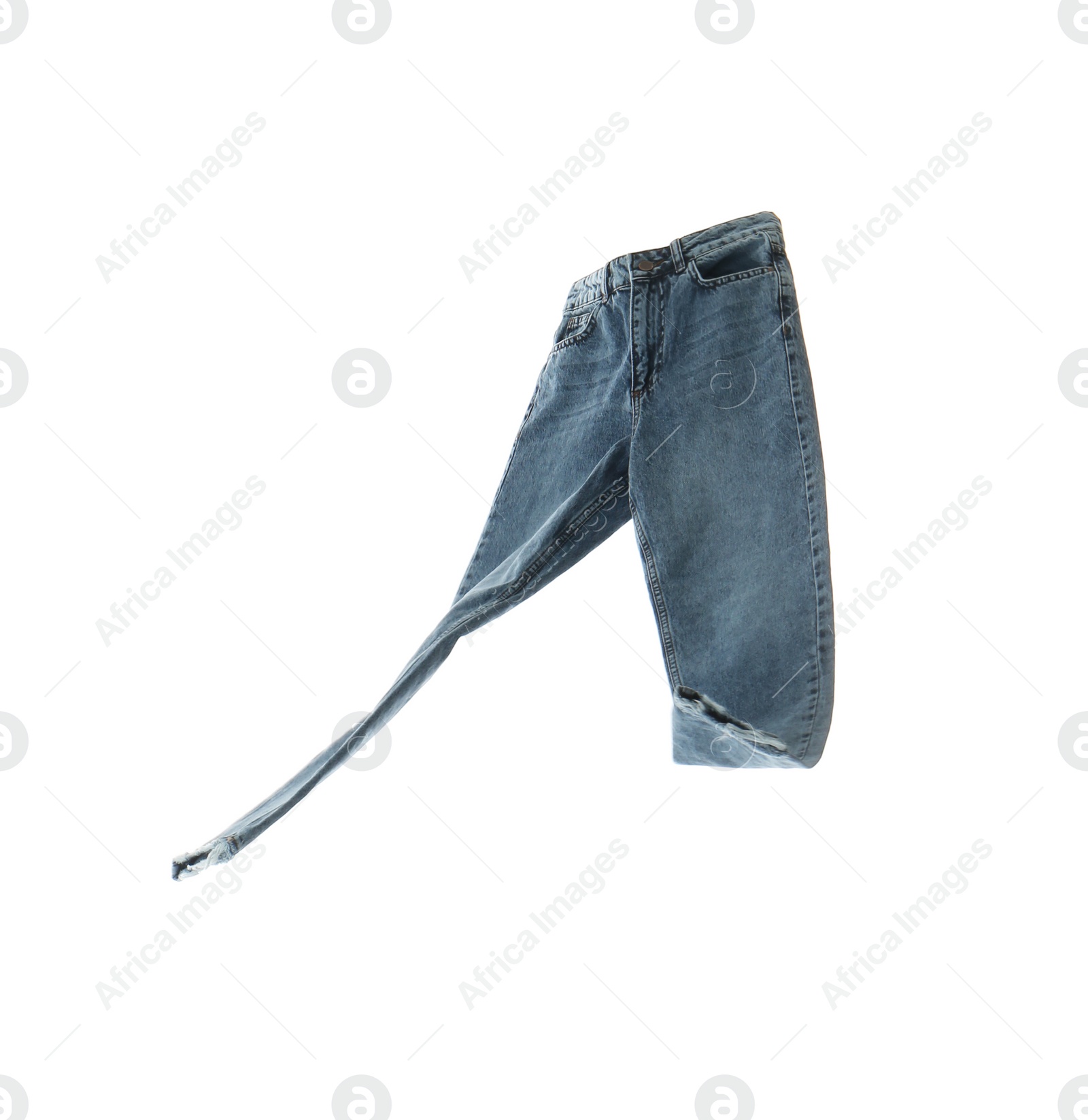 Photo of Blue jeans isolated on white. Stylish clothes