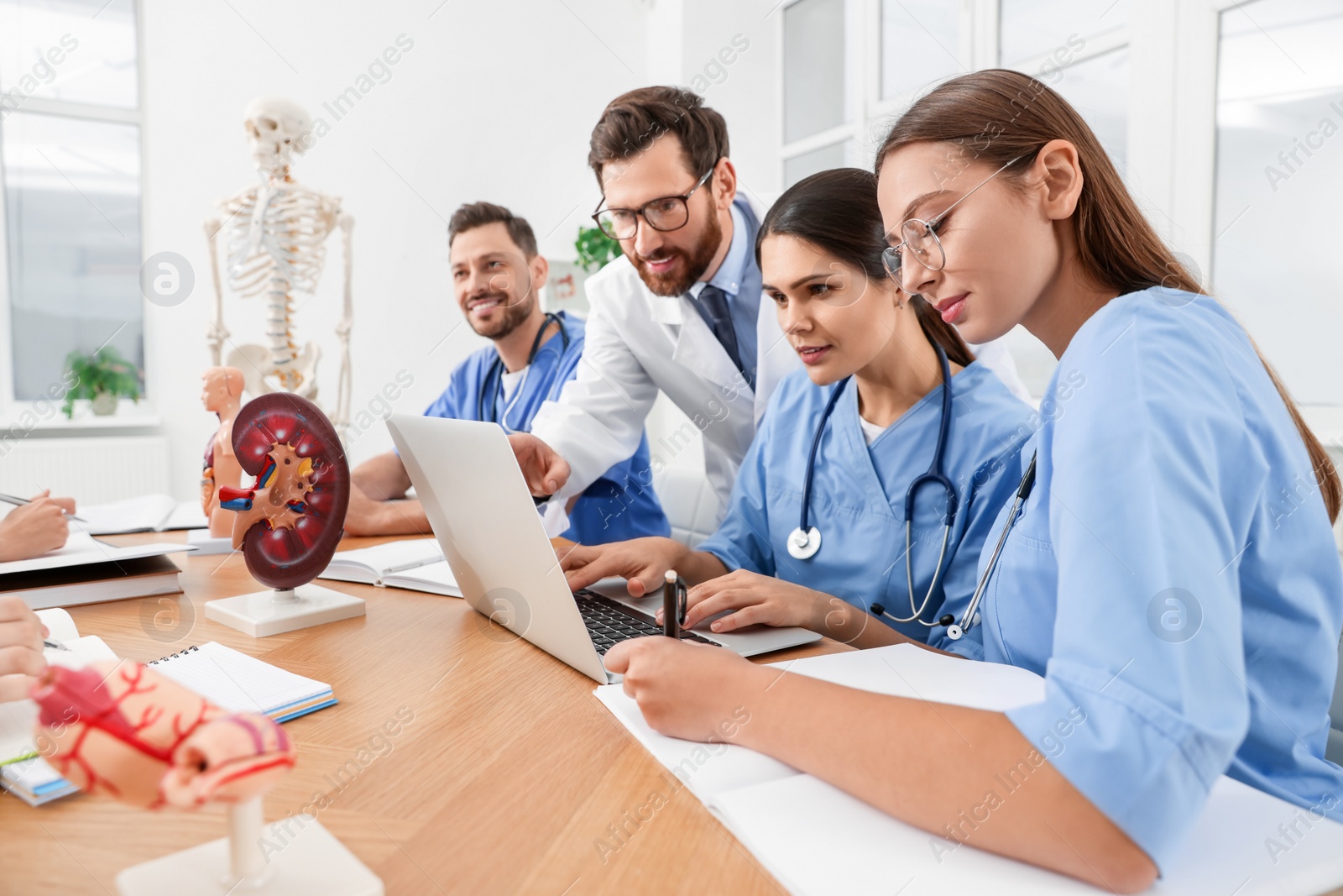 Photo of Doctor and interns using laptop in university